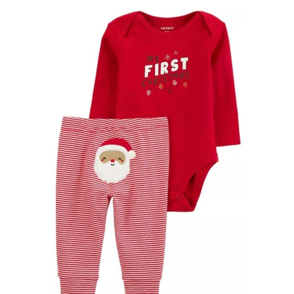 Carter's Red My First Christmas Bodysuit and Striped Pants Set